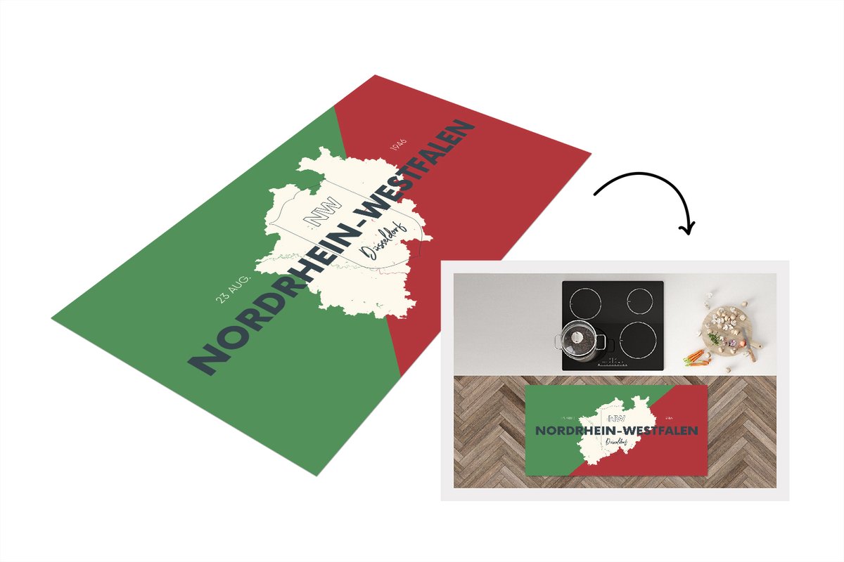 KitchenYeah Keukenloper - Loper keuken - Kaart - Noordrijn-Westfalen - Duitsland - Simpel - 120x60 cm - Keukenloper vinyl Multicolor