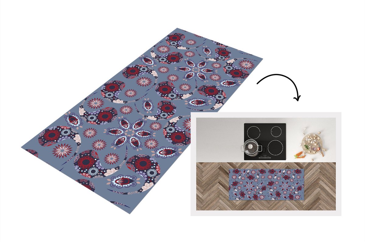KitchenYeah Keukenloper - Loper keuken - Paisley - Bloemen - Patronen - Keukenloper vinyl Multicolor