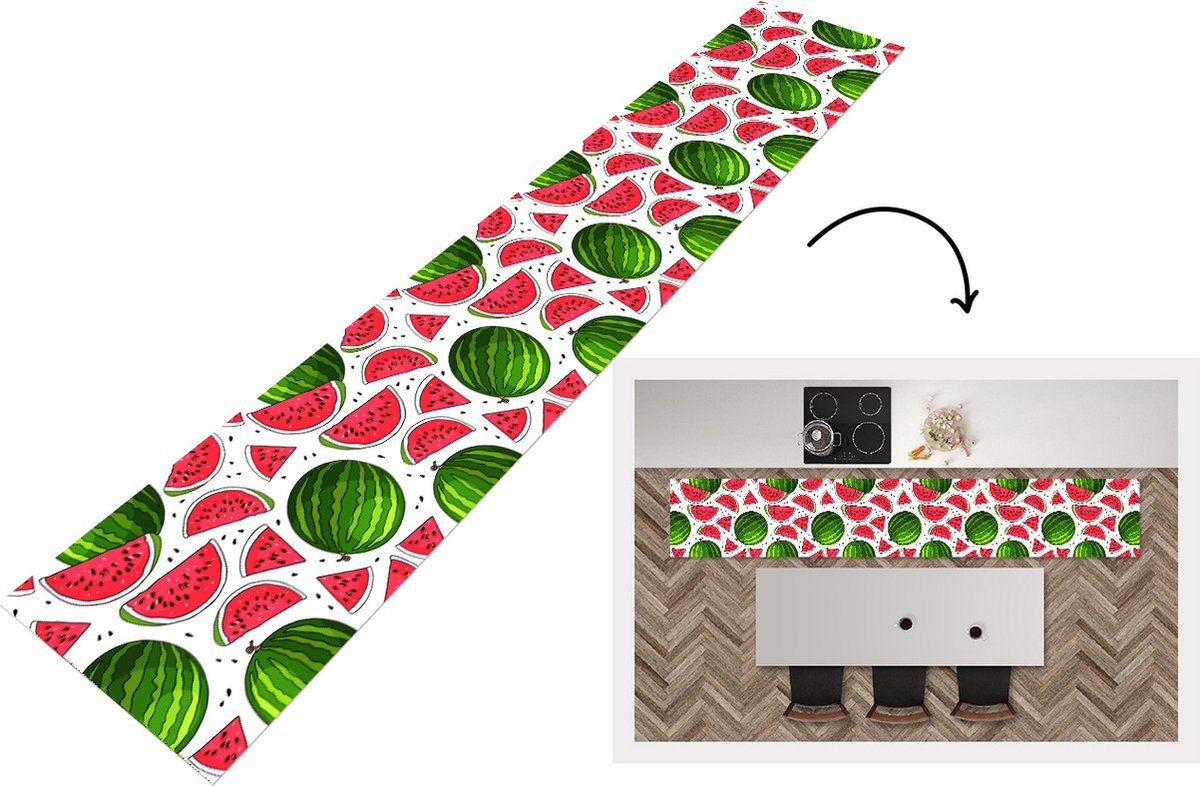KitchenYeah Keukenloper - Loper keuken - Patroon - Watermeloen - Pit - Fruit - Keukenloper vinyl multicolor, foto 5