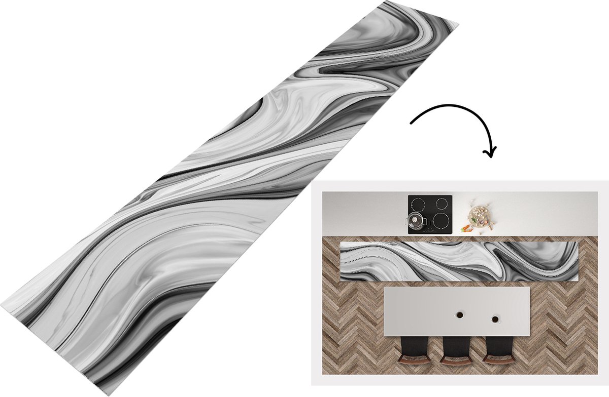 KitchenYeah Keukenloper - Loper keuken - Marmer - Patronen - Grijs - Keukenloper vinyl, foto 4