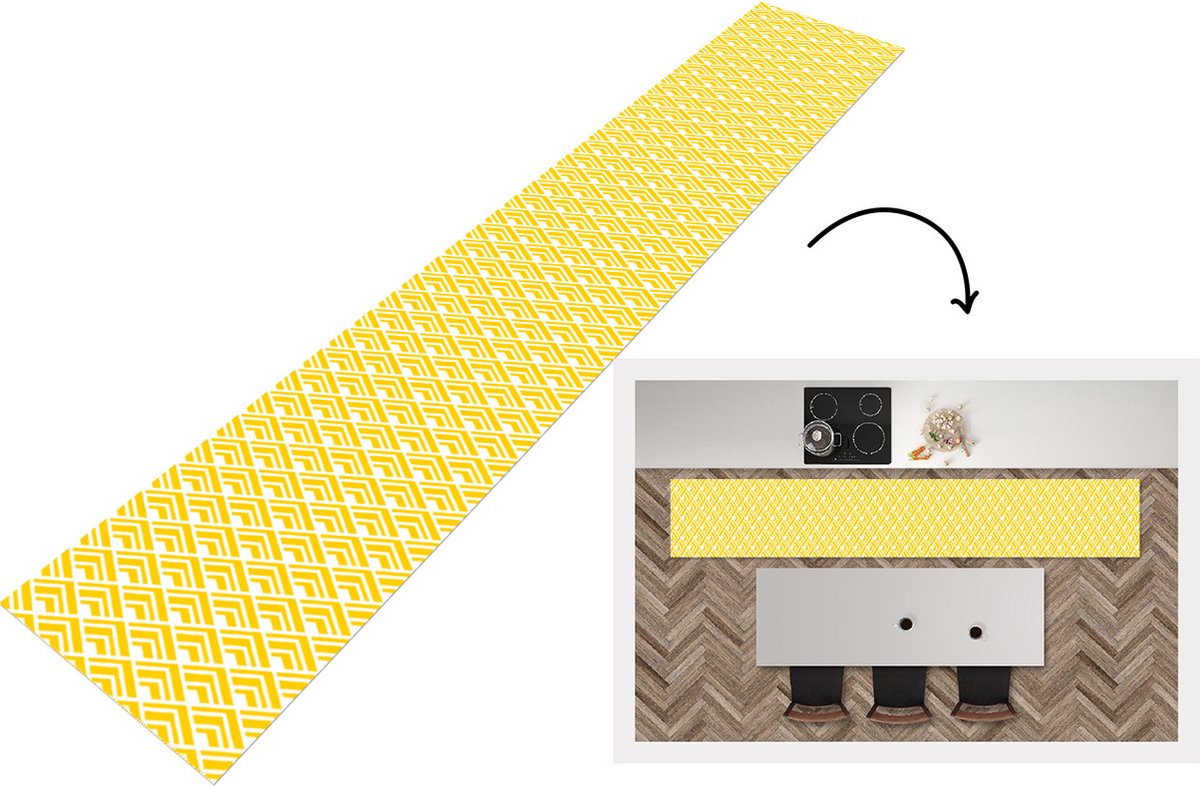 KitchenYeah Keukenloper - Loper keuken - Geometrie - Zomer - Diamant - Geel - Patroon - 300x50 cm - Keukenloper vinyl Multicolor