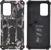 Hoesje Geschikt Voor Samsung Galaxy A72 (5G) Hoesje - Rugged Extreme Backcover Takjes Camouflage met Kickstand - Grijs