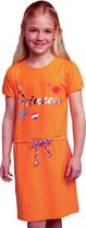 Oranje Meisjes T-shirt Jurk - Princess -Little Queeny -  Voor Koningsdag - Holland - Maat: 146/152