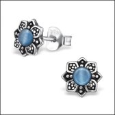 Aramat jewels ® - Aramat jewels oorbellen bloem cat eye 925 zilver 7mm blauw