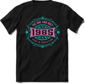 1985 The One And Only | Feest Kado T-Shirt Heren - Dames | Cobalt - Licht Roze | Perfect Verjaardag Cadeau Shirt | Grappige Spreuken - Zinnen - Teksten | Maat M
