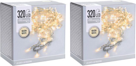 2x pakjes kerstverlichting transparant snoer met 320 warm witte lampjes - 24 meter - Kerstlampjes/kerstlichtjes - binnen/buiten