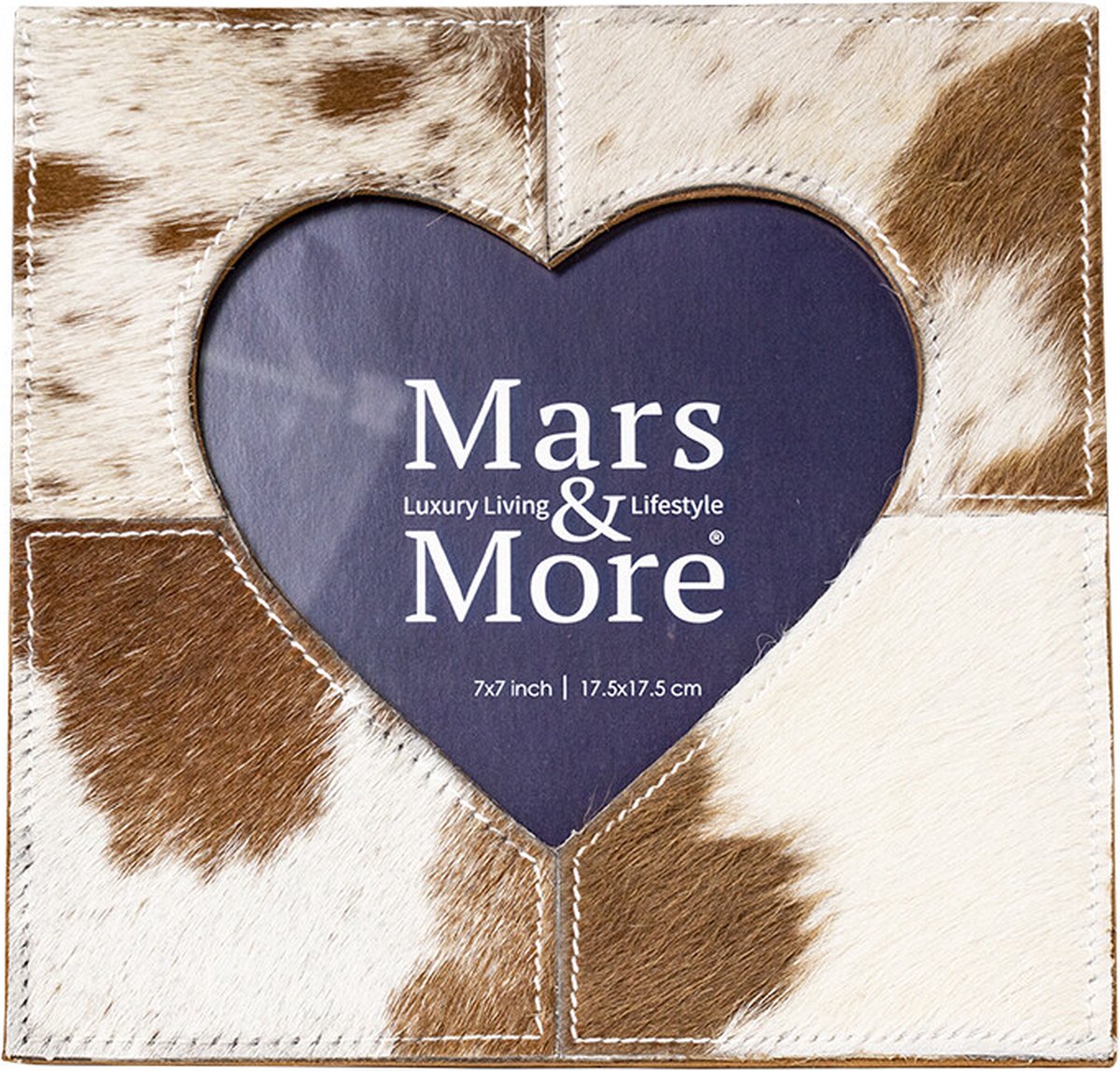 Mars&More Fotolijst koe hart bruin/wit leer 23x23cm