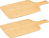 2x Planche à découper avec manche 28 x 20 cm en bois de bambou - Planche de service - Planche à pain