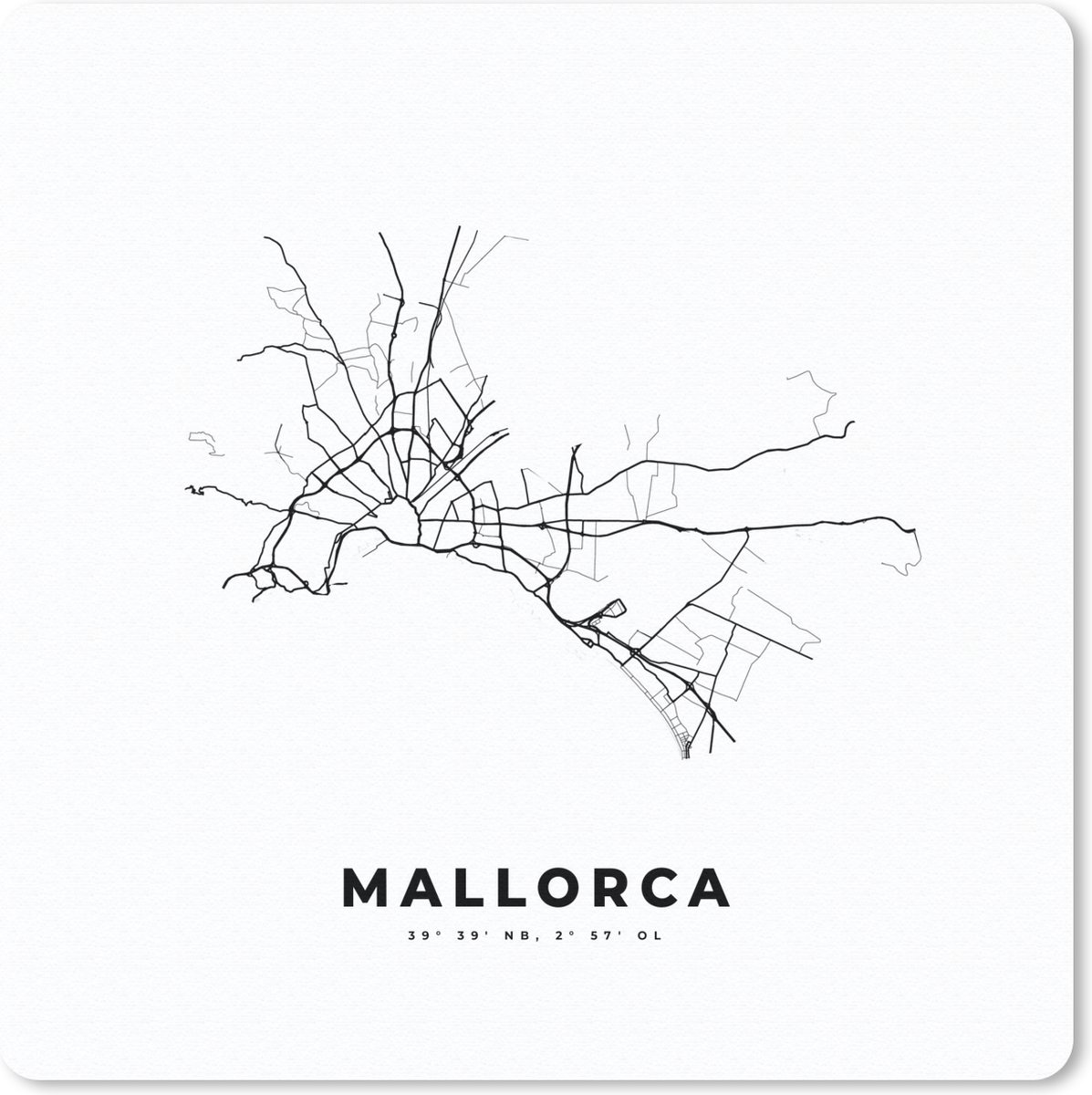 Muismat 30x30 cm - Mousepad Mallorca - Stadskaart - Spanje - Muismatten