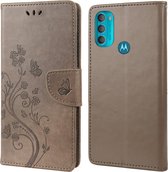 Bloemen Book Case - Motorola Moto G71 Hoesje - Grijs