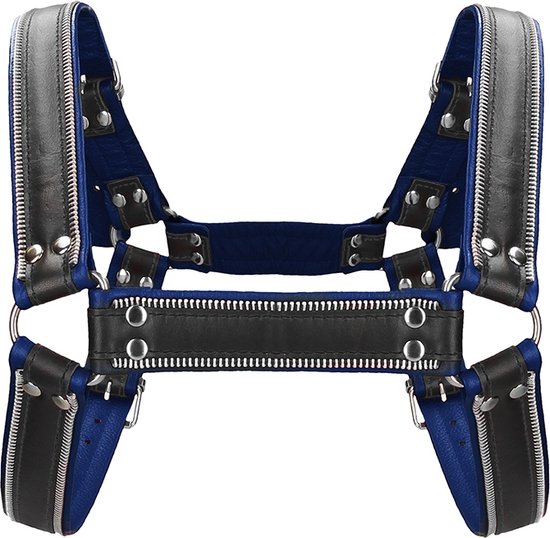 Shots - Ouch!, Z Series Chest Bulldog Harness - Leather - Black/Blue - S/M