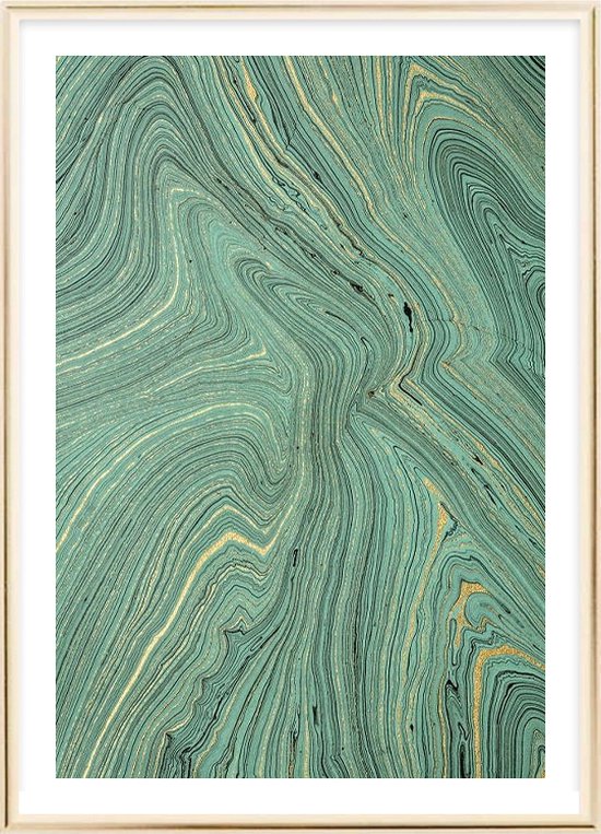 Poster Met Metaal Gouden Lijst - Teal Marble Poster