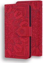 Étui iPhone 13 Pro Max Book Case avec motif Mandala - Porte-cartes - Portefeuille - Cuir PU - Apple iPhone 13 Pro Max - Rouge
