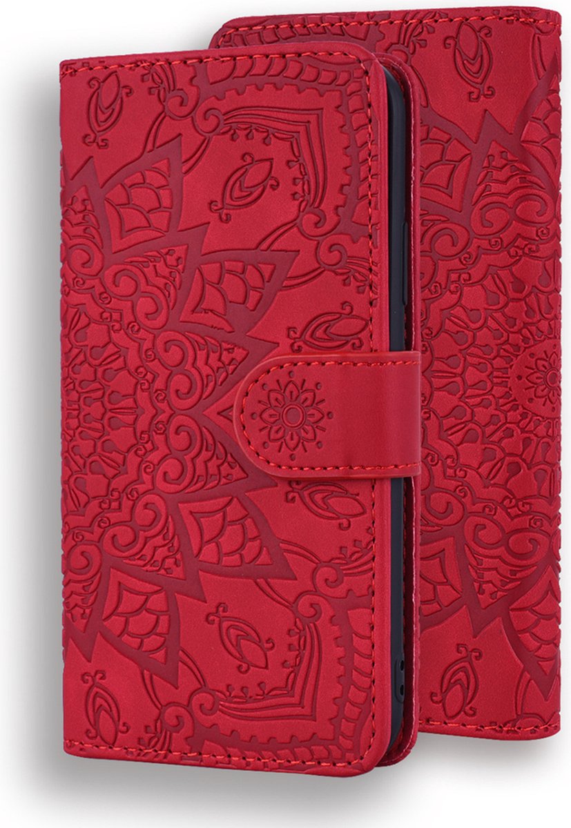 Hoesje geschikt voor iPhone 13 Pro Max - Bookcase - Pasjeshouder - Portemonnee - Mandalapatroon - Kunstleer - Rood