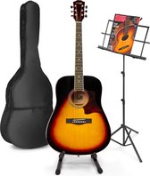 Akoestische gitaar voor beginners - MAX SoloJam Western gitaar - Incl. gitaar standaard, muziekstandaard, gitaar stemapparaat, gitaartas en 2x plectrum - Sunburst