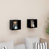 Wandschappen kubus 2 st 22x15x22 cm zwart