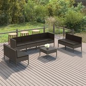 9-delige Loungeset met kussens poly rattan grijs