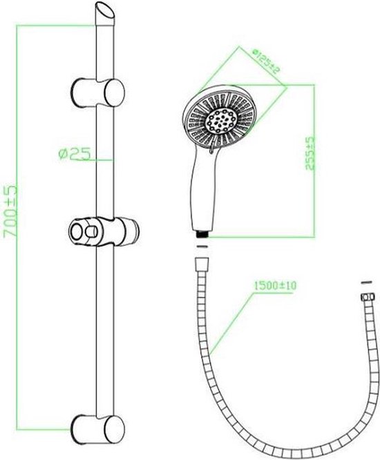 Colonne Barre de douche chromee entraxe reglable 70 cm douchette