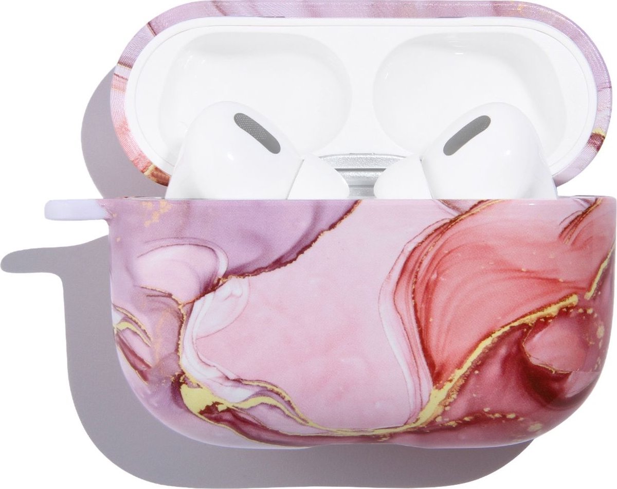 Mobigear - Hoesje geschikt voor Apple AirPods Pro 1 Hardcase Hoesje | Mobigear Marble - Roze / Paars