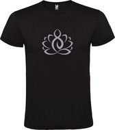 Zwart  T shirt met  print van "Lotusbloem met Boeddha " print Zilver size L