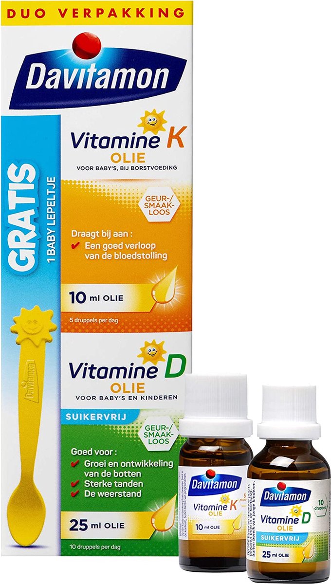 Davitamon Baby Eerste Vitamines – Vitamine D3 olie en Vitamine K Olie -  25ml + 10ml | bol.com