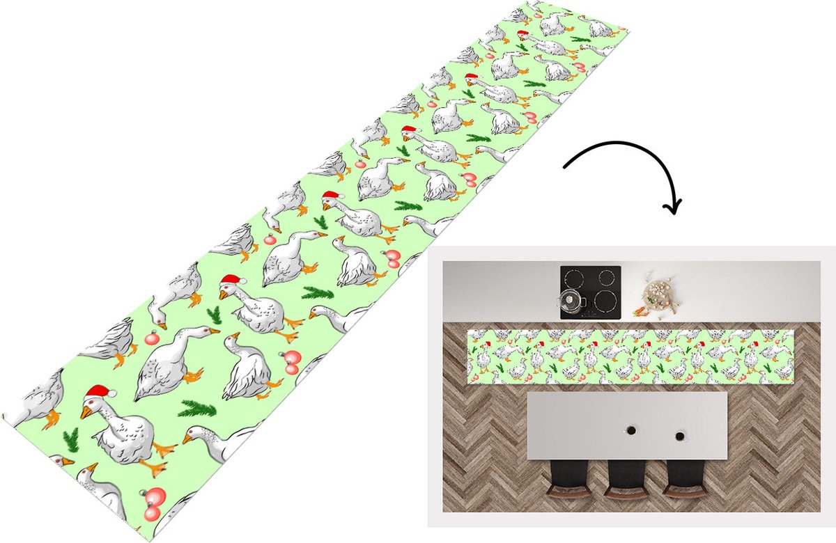 KitchenYeah Keukenloper - Keukenmat - Gans - Kerstballen - Christmas - Patronen - 360x60 cm - Keuken vloerkleed Multicolor