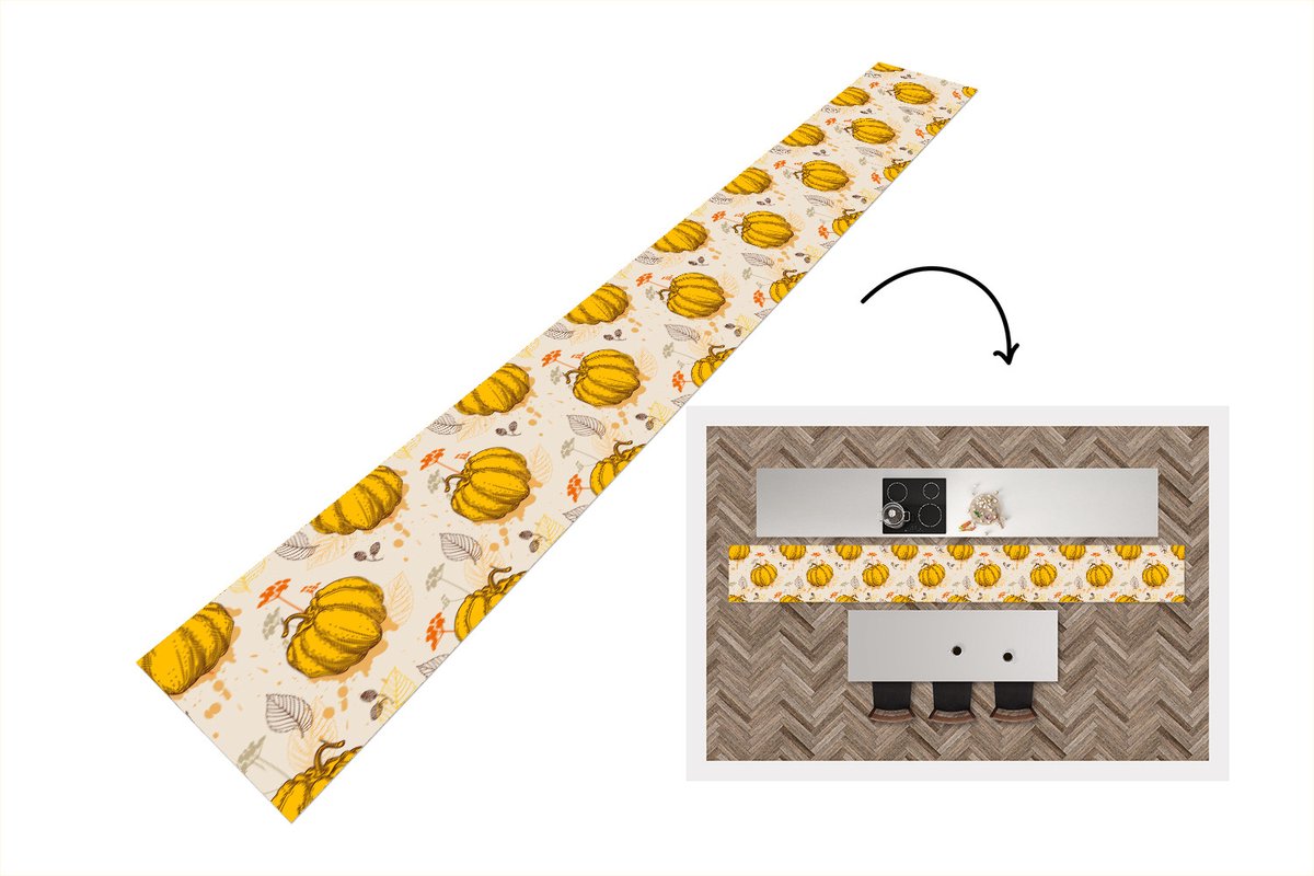 KitchenYeah Keukenloper - Keukenmat - Pompoen - Herfst - Patronen - 400x50 cm - Keuken vloerkleed Multicolor