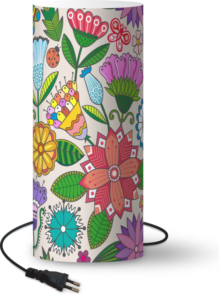 Lamp - Nachtlampje - Tafellamp slaapkamer - Bloemen - Regenboog - Vlinder - Design - 70 cm hoog - Ø29.6 cm - Inclusief LED lamp