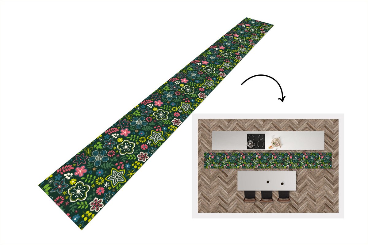 KitchenYeah Keukenloper - Keukenmat - Bladeren - Patronen - Bloemen - 480x60 cm - Keuken vloerkleed Multicolor