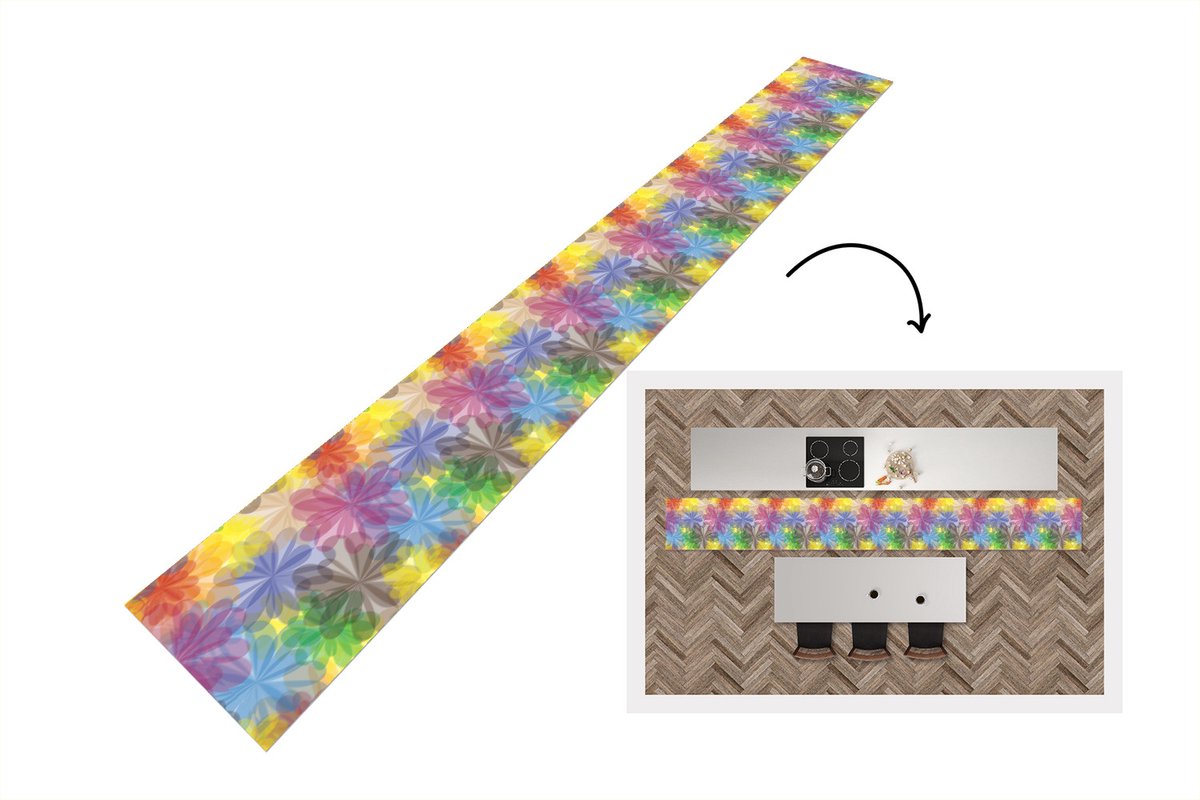 KitchenYeah Keukenloper - Keukenmat - Regenboog - Bloemen - Abstract - Patronen - 480x60 cm - Keuken vloerkleed Multicolor