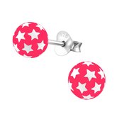 Zilveren sterren oorbellen roze wit zilver en acryl 6mm