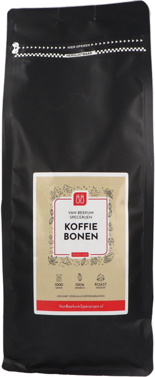 Van Beekum Specerijen - Koffiebonen Medium Roast - 1 kilo (hersluitbare stazak)