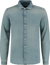 Purewhite - Heren Regular Fit Overhemd - Blauw - Maat S