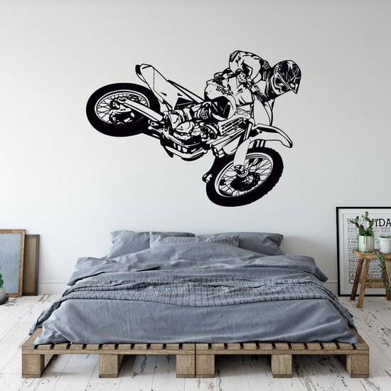 Muursticker Crossmotor - Zwart - 120 x 87 cm - baby en kinderkamer - voertuig baby en kinderkamer - sport baby en kinderkamer alle