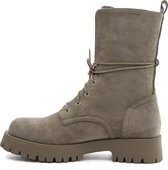 WELOVESHOES® Veterboots met Hak - Suedine - Khaki - Maat 37