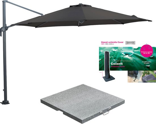 Zweefparasol Hawaii M Ø330 cm - d grijs / d grijs - incl 80 kg voet en hoes