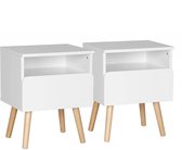 Set Van 2 Nachtkastje Tafel Met Lade & Open Vak Hout Wit