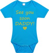 Baby rompertje met leuke tekst | See you soon daddy! |zwangerschap aankondiging | cadeau papa mama opa oma oom tante | kraamcadeau | maat 68 blauw goud