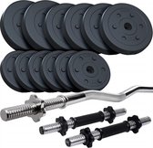 ScSPORTS® Halterset 35 kg - Korte Halterstangen met Curlstang en Halterschijven - 30 mm - Dumbbellset - Gewichten