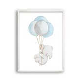 Schilderij  Olifant met Ballonnen - Kinderkamer - Dieren Schilderij - Babykamer / Kinder Schilderij - Babyshower Cadeau - Muurdecoratie - 50x40cm - FramedCity