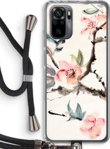 Case Company® - Xiaomi Redmi Note 10 Pro hoesje met Koord - Japanse bloemen - Telefoonhoesje met Zwart Koord - Bescherming aan alle Kanten en Over de Schermrand