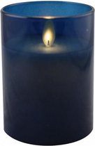 led-kaars in kaarshouder 10 x 7 cm glas blauw