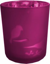kaarsenhouder vogel 7 x 8 cm glas roze