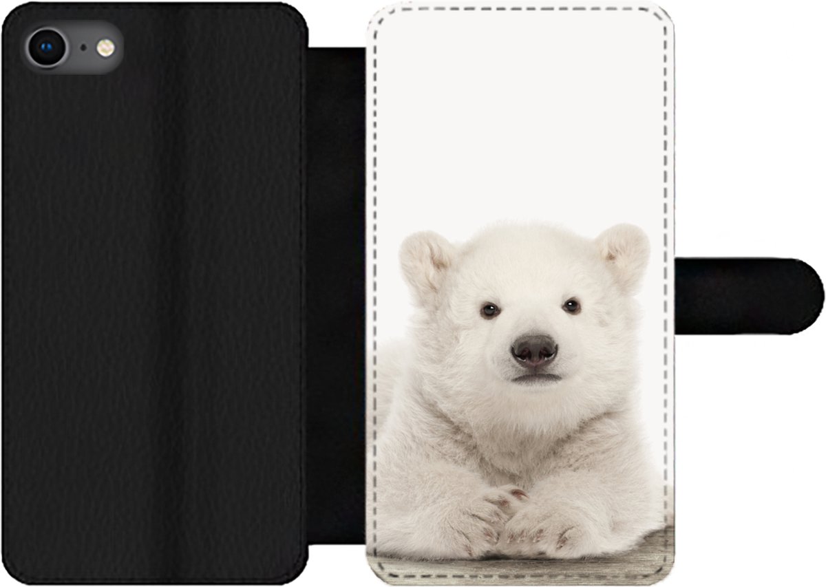 Telefoonhoesje Geschikt voor iPhone 8 telefoonhoesje - IJsbeer - Dieren - Kinderen - Wit - Jongens - Meisjes - Met vakjes - Wallet case met magneetsluiting