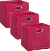 Set van 3x stuks opbergmand/kastmand 29 liter framboos roze linnen 31 x 31 x 31 cm - Opbergboxen - Vakkenkast manden