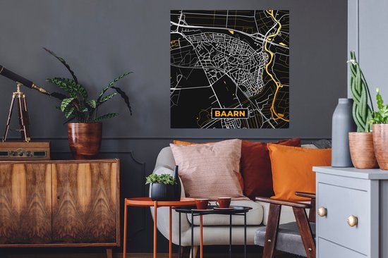 Stickers muraux - Baarn - Black and Gold et Or - Plan de la ville - Carte - Plan d'étage - 50x50 cm - Feuille adhésive