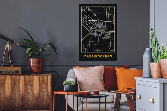 Stickers muraux - Klazienaveen - Carte - Black and Gold et Or - Plan de la ville - Carte - 60x90 cm - Feuille adhésive