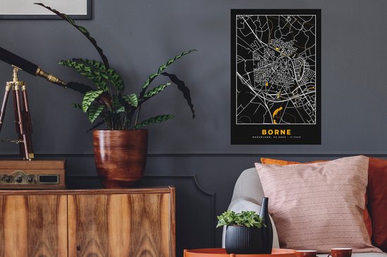 Stickers muraux - Film autocollant - Borne - Black and Gold et or - Plan de la ville - Carte - Carte - 40x60 cm - Film adhésif - Stickers muraux chambre d'enfant - Papier peint autocollant