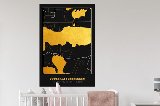 Muurstickers - Sticker Folie - Kaart - Plattegrond - Stadskaart - Goud - Oudegaasterbrekken - 80x120 cm - Plakfolie - Muurstickers Kinderkamer - Zelfklevend Behang - Zelfklevend behangpapier - Stickerfolie
