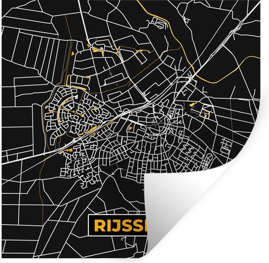 Stickers muraux - Rijssen - Carte - Plan de la ville - Carte - Black and Gold et Or - 100x100 cm - Feuille adhésive XXL
